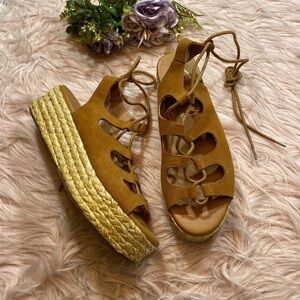Sbicca Leather Espadrille Lace Up Sandals sz 8